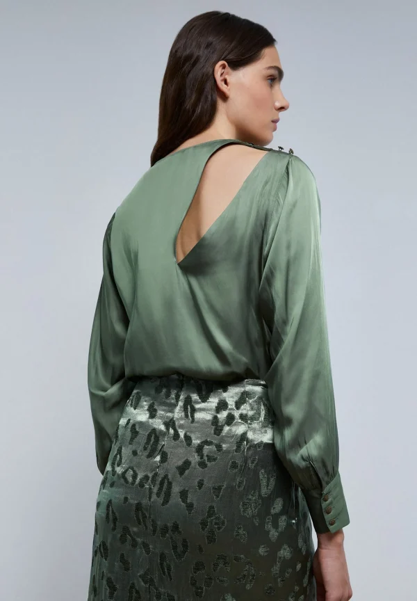 scalperscompany Blusa Satinada Abertura Hombro-Mujer Coleccion