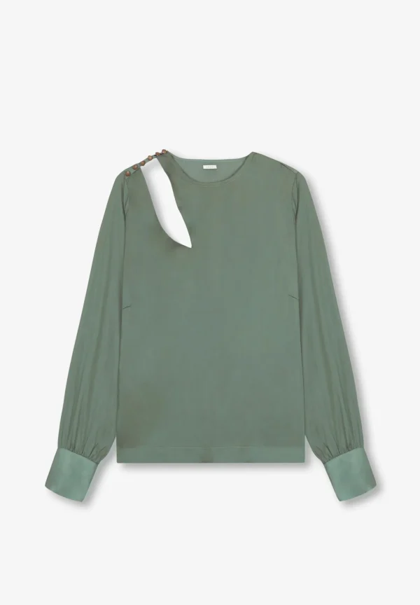 scalperscompany Blusa Satinada Abertura Hombro-Mujer Coleccion