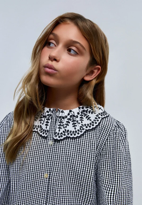 scalperscompany Blusa Vichy Cuello Bordado Suizo-Niños Camisas