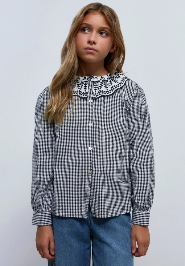 scalperscompany Blusa Vichy Cuello Bordado Suizo-Niños Camisas