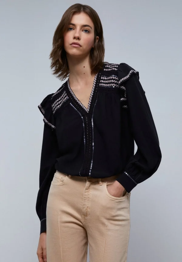 scalperscompany Blusa Volante Hombro-Mujer Camisas Y Blusas
