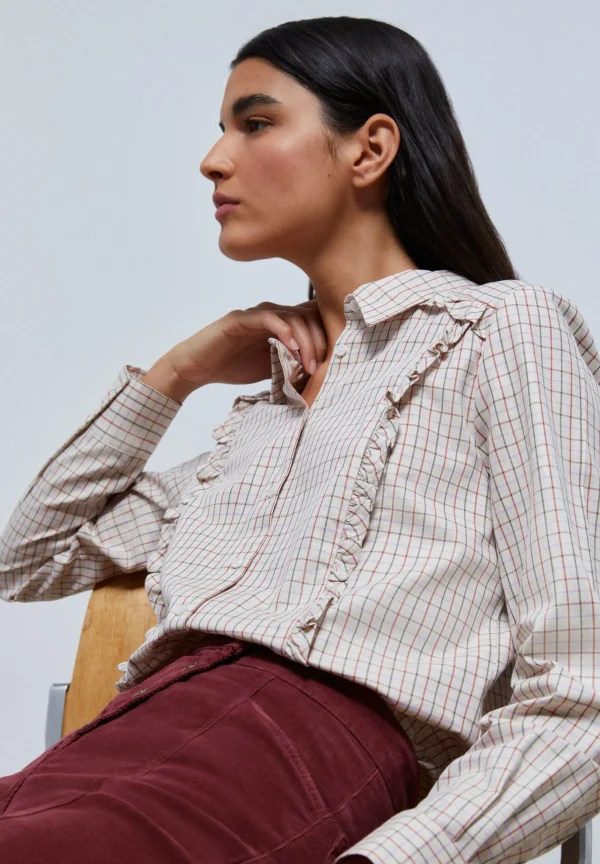 scalperscompany Camisa Cuadros Volante-Mujer Camisas Y Blusas
