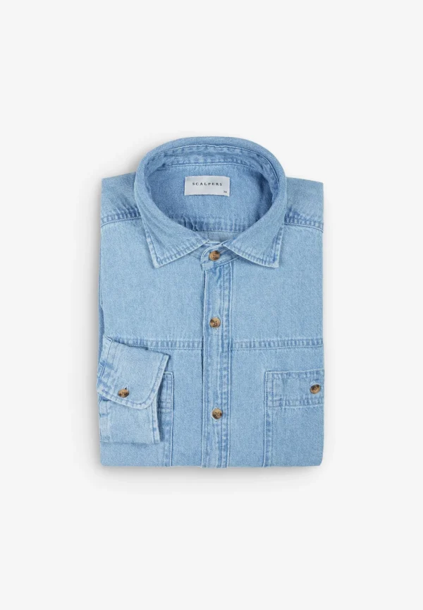 scalperscompany Camisa Denim Bolsillos-Hombre Camisas