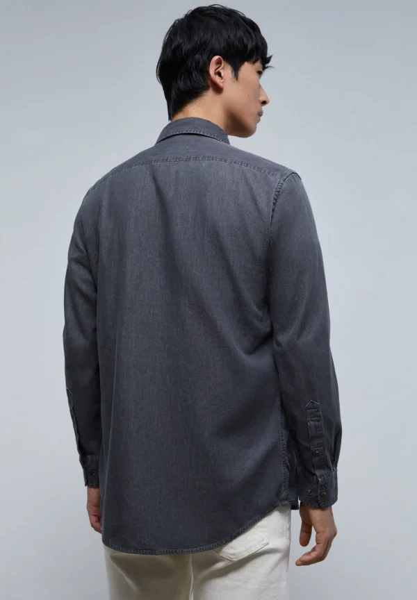 scalperscompany Camisa Denim Calavera Tono-Hombre Camisas