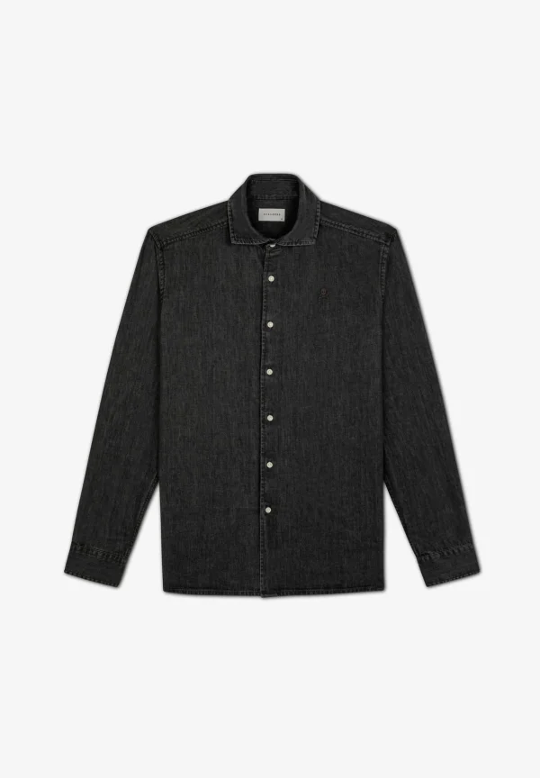 scalperscompany Camisa Denim Lavada Calavera Tono-Hombre Camisas