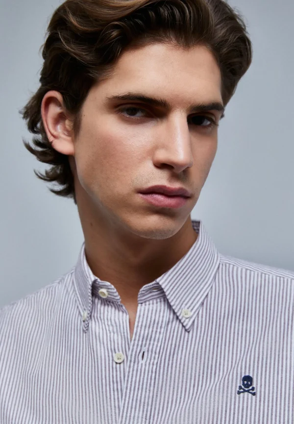 scalperscompany Camisa Oxford Calavera Contraste-Hombre Camisas