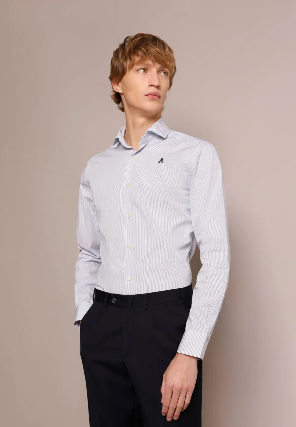 scalperscompany Camisa Vestir Rayas Calavera Contraste-Hombre Camisas