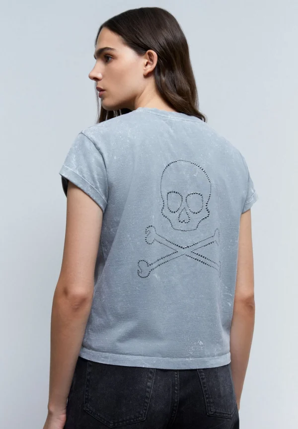 scalperscompany Camiseta Lavada Calavera Tachuelas-Mujer Camisetas Y Tops