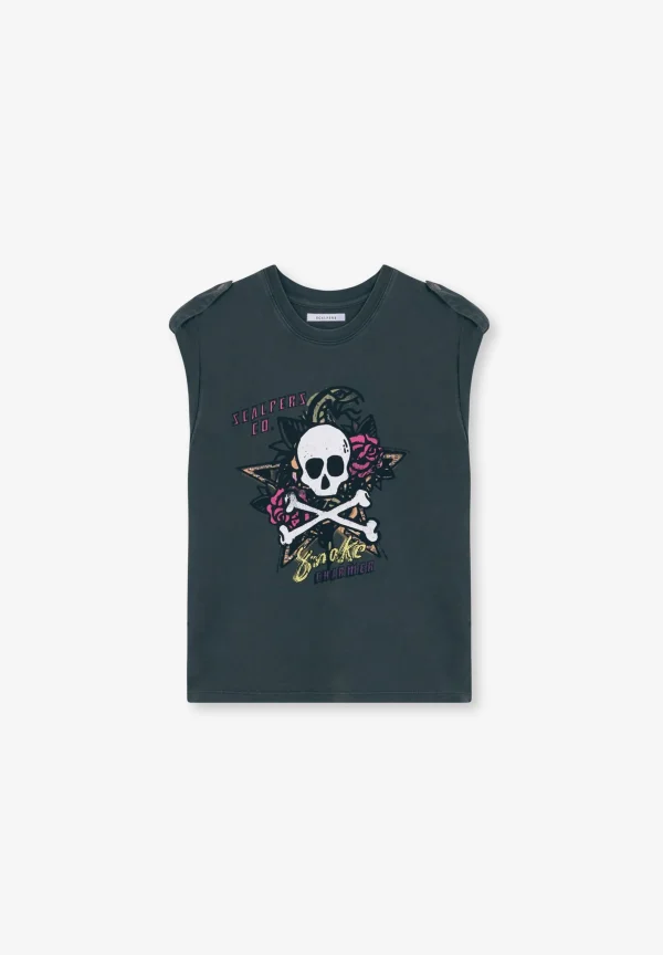 scalperscompany Camiseta Lavada Detalle Manga-Mujer Camisetas Y Tops