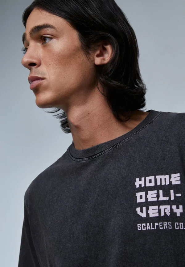 scalperscompany Camiseta Lavada Print Contraste-Hombre Camisetas