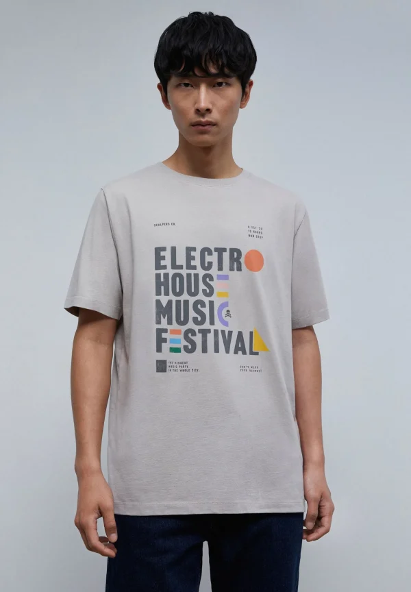 scalperscompany Camiseta Lavada Print Frontal Festival-Hombre Camisetas