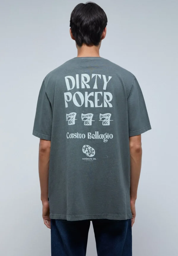 scalperscompany Camiseta Lavada Print Poker-Hombre Camisetas