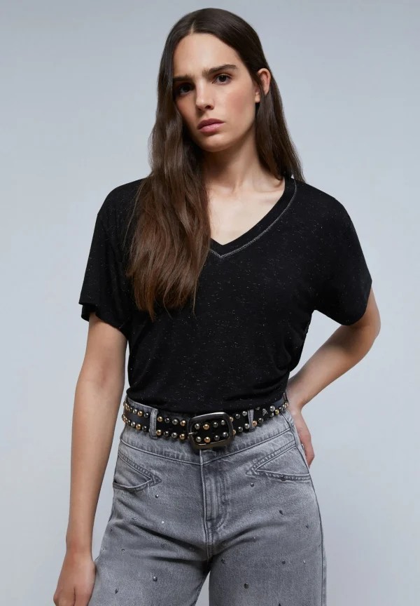scalperscompany Camiseta Lurex Fruncido Lateral-Mujer Camisetas Y Tops