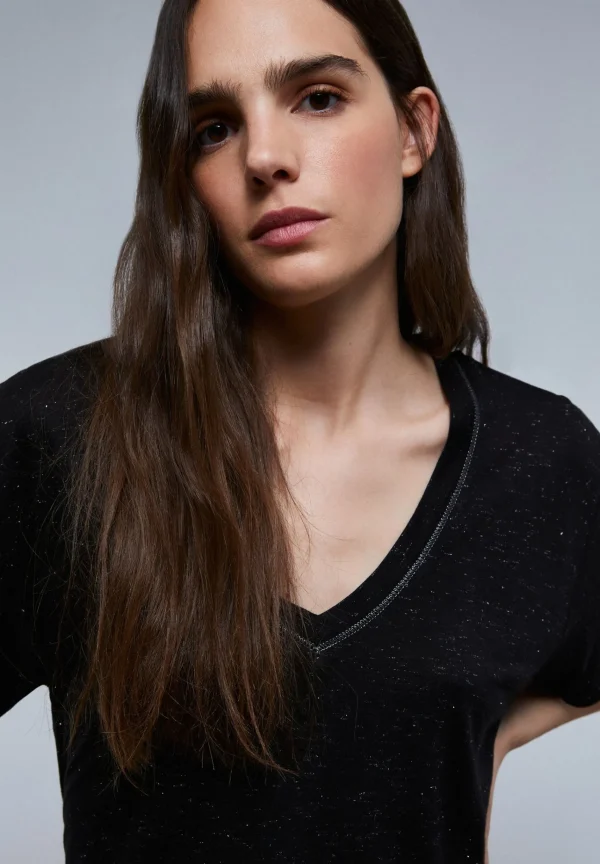 scalperscompany Camiseta Lurex Fruncido Lateral-Mujer Camisetas Y Tops