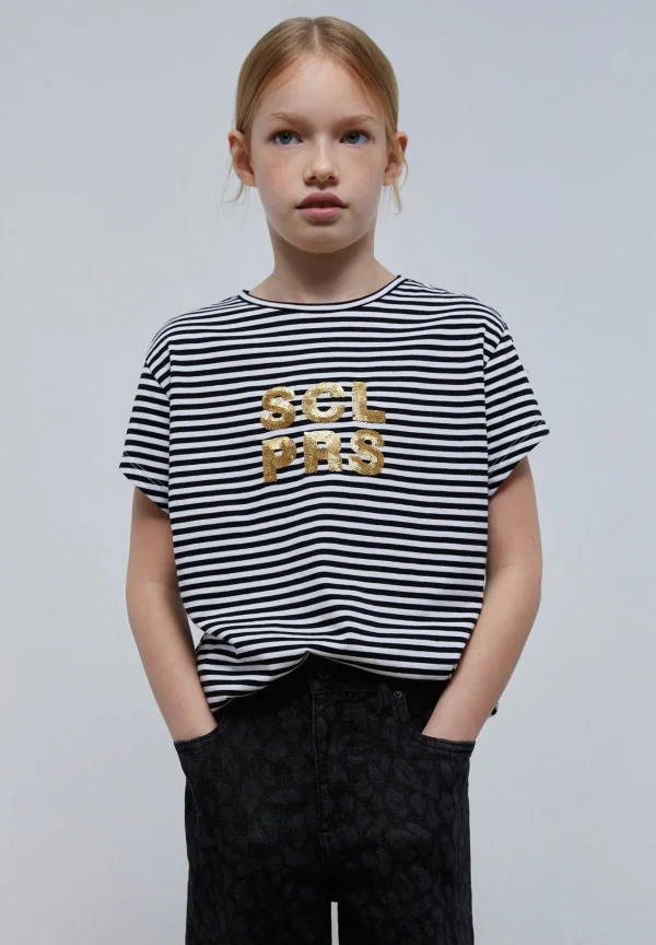scalperscompany Camiseta Rayas Logo Lentejuelas-Niños Camisetas