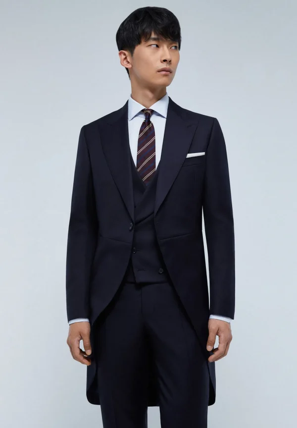 scalperscompany Chaque Azul Marino Lana Tres Piezas-Hombre Trajes