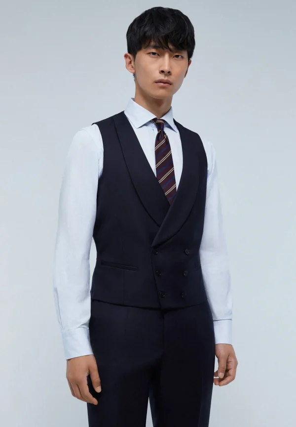 scalperscompany Chaque Azul Marino Lana Tres Piezas-Hombre Trajes