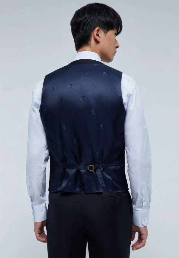 scalperscompany Chaque Azul Marino Lana Tres Piezas-Hombre Trajes