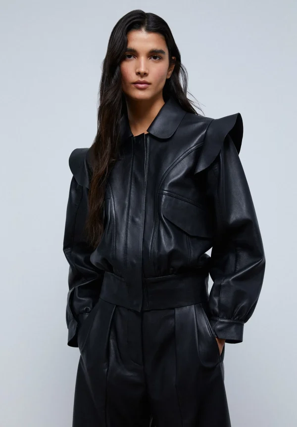 scalperscompany Chaqueta Piel Volante Hombro-Mujer Abrigos Y Chaquetas