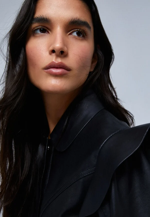 scalperscompany Chaqueta Piel Volante Hombro-Mujer Abrigos Y Chaquetas