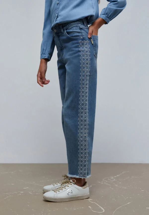 scalperscompany Jeans Wide Leg Bordado Lateral-Niños Pantalones Y Petos