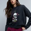 scalperscompany Sudadera Lavada Calavera Frontal-Mujer Sudaderas