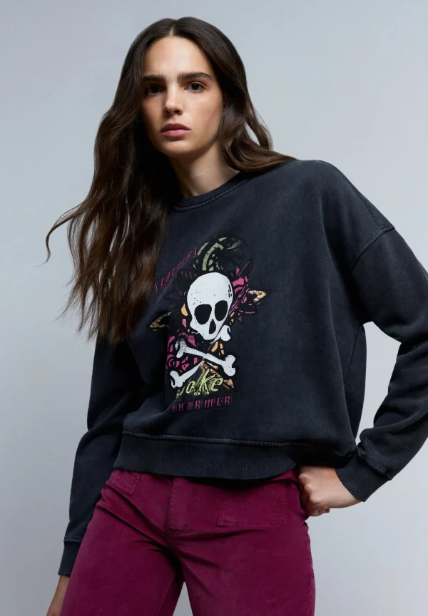 scalperscompany Sudadera Lavada Calavera Frontal-Mujer Sudaderas