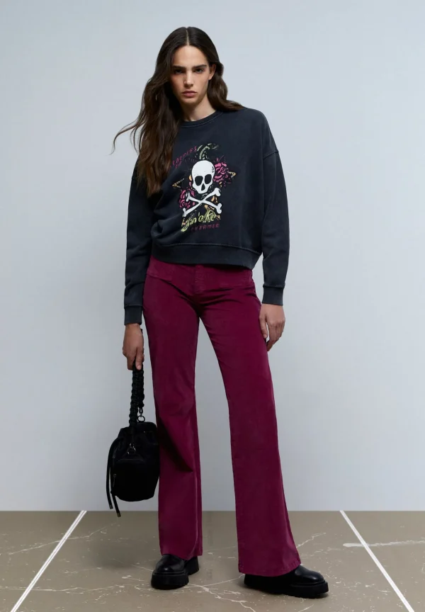 scalperscompany Sudadera Lavada Calavera Frontal-Mujer Sudaderas