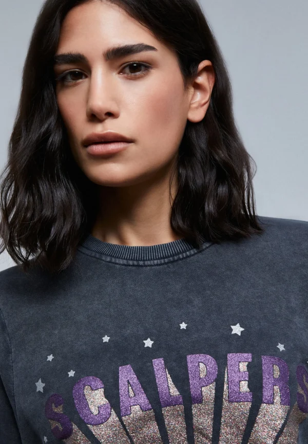 scalperscompany Sudadera Lavada Logo Glitter-Mujer Sudaderas