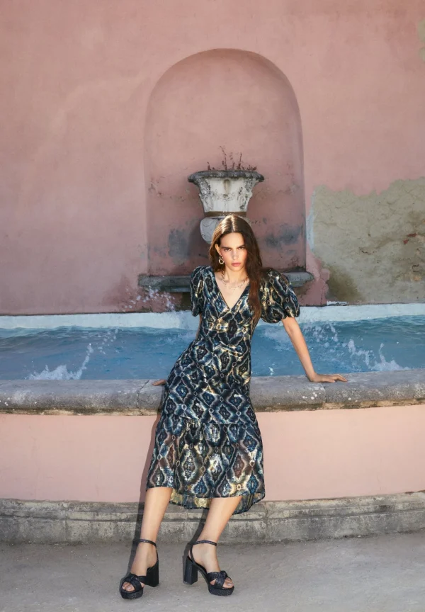scalperscompany Vestido Midi Manga Abullonada-Mujer La Gran Fiesta